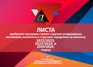 Листа одобрених програма сталног стручног усавршавања наставника, васпитача и стручних сарадника за школску 2022/2023, 2023/2024. и 2024/2025. годину
